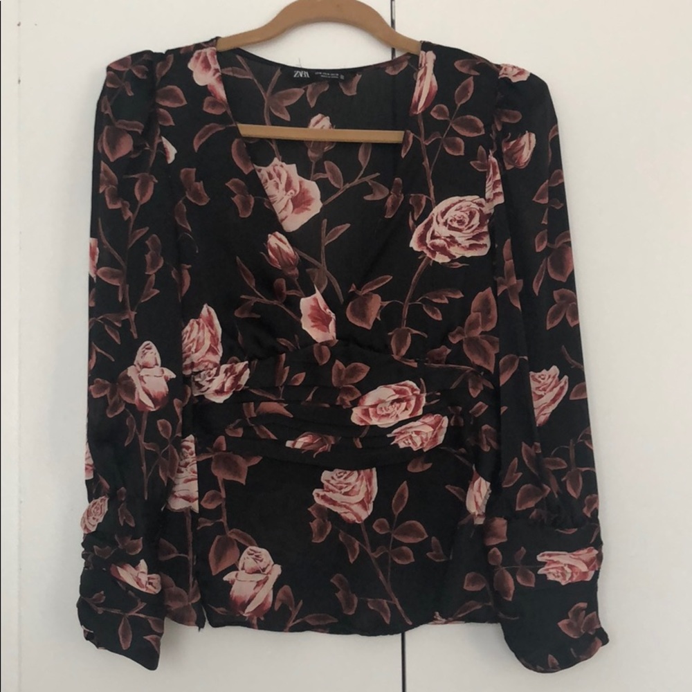 Zara business casual top - rose print